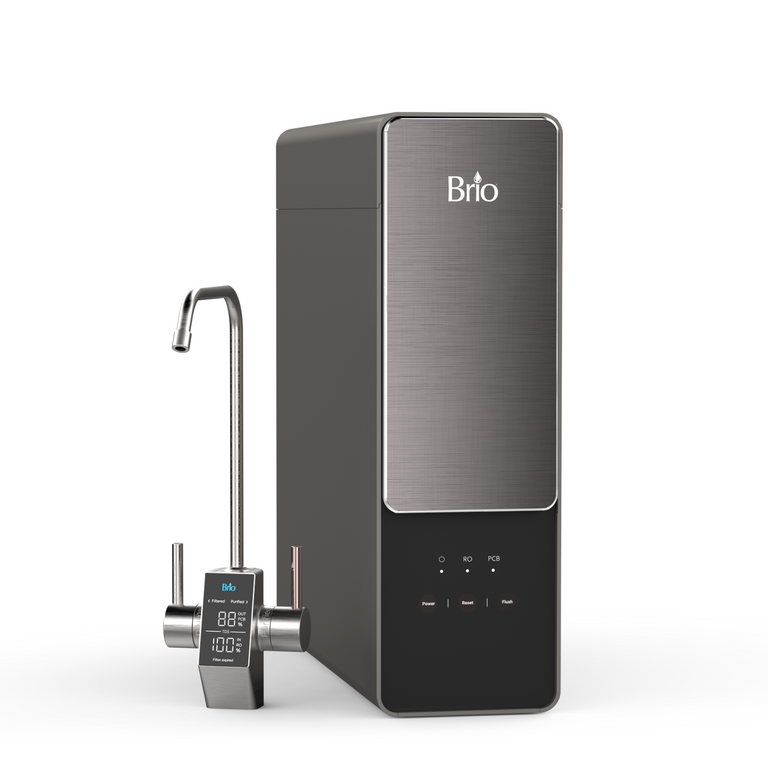Image of a Brio tankless reverse osmosis undersink filtration system.